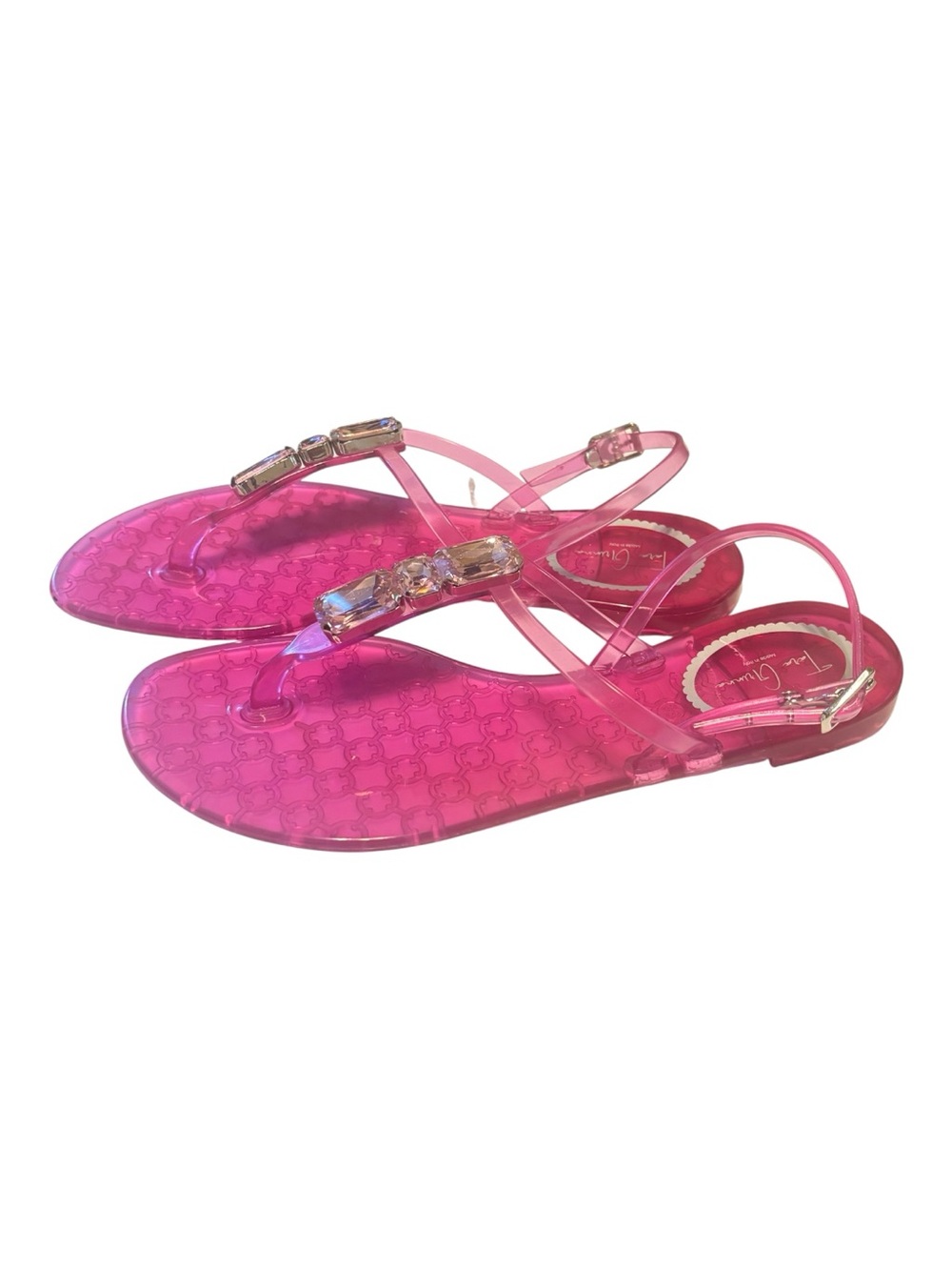 Tara Grinna Llaria Pink Jelly T strap Sandals with Austrian Crystals Size 8 NWOT